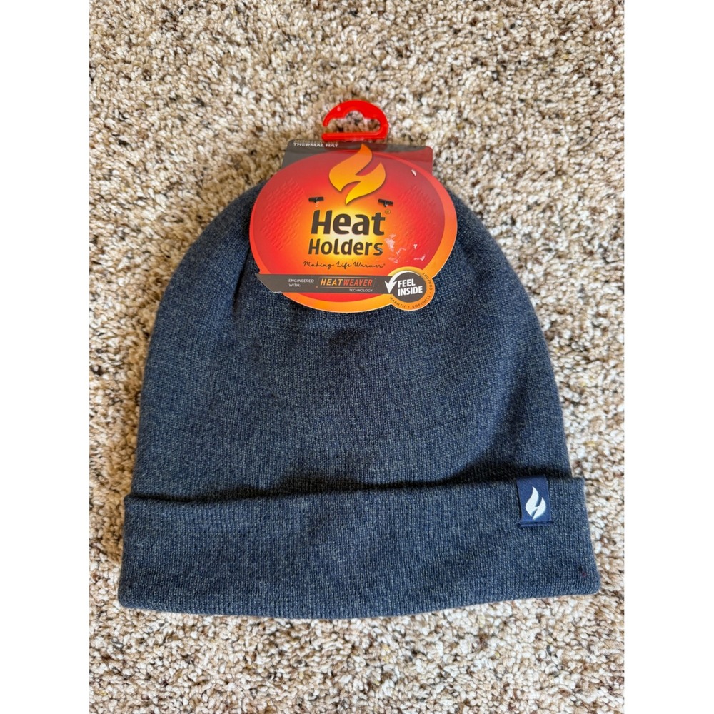 Heat Holders Mens Thermal Beanie Hat HeatWeaver Lining Grey One Size NWT